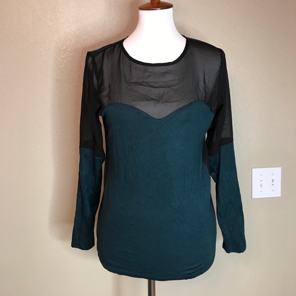 HEARTS Sheer Black Mesh & Green Top M